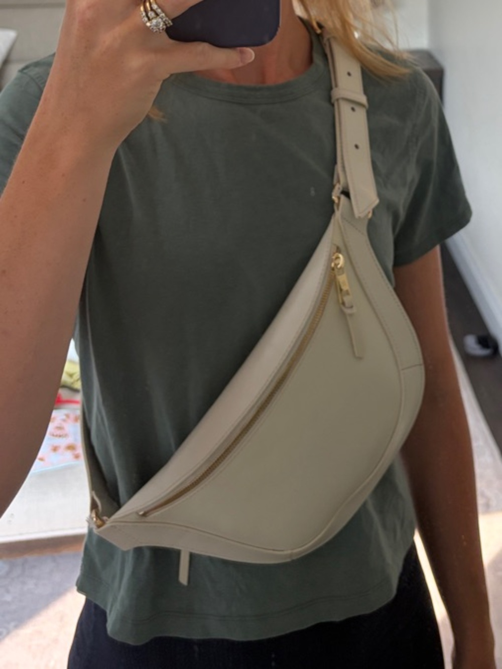 Banana Republic Cream Faux Leather Crossbody Belt Bag